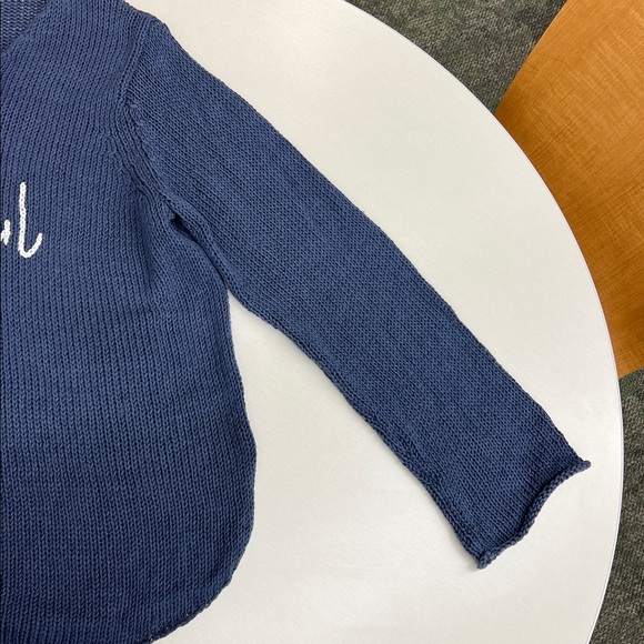 Wooden Ships by Paola Buendia salty soul knit v neck sweater top blue and white - Picture 4 of 11